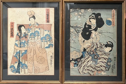 Toyokuni III AKA Kunisada Utagawa Pair of Framed Wood Block Prints