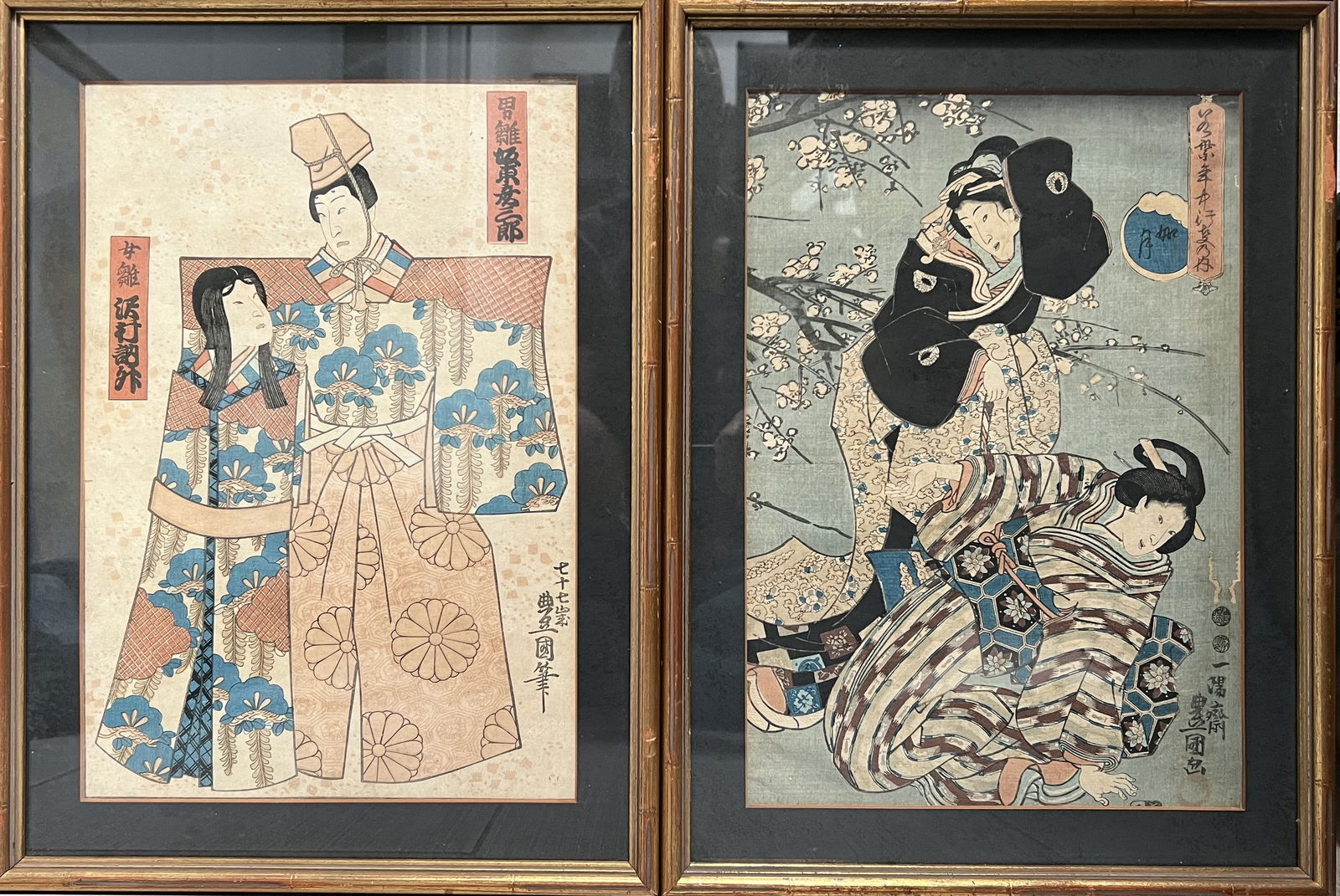 Toyokuni III AKA Kunisada Utagawa Pair of Framed Wood Block Prints (1 of 3)