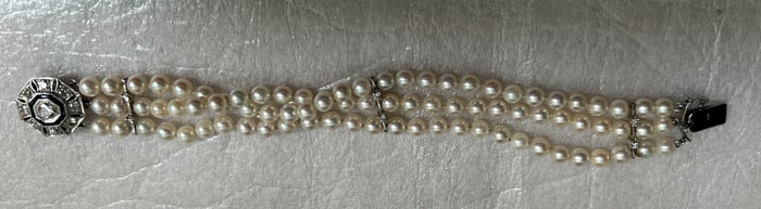 7" Diamond, Sapphire,14K Pearl Bracelet