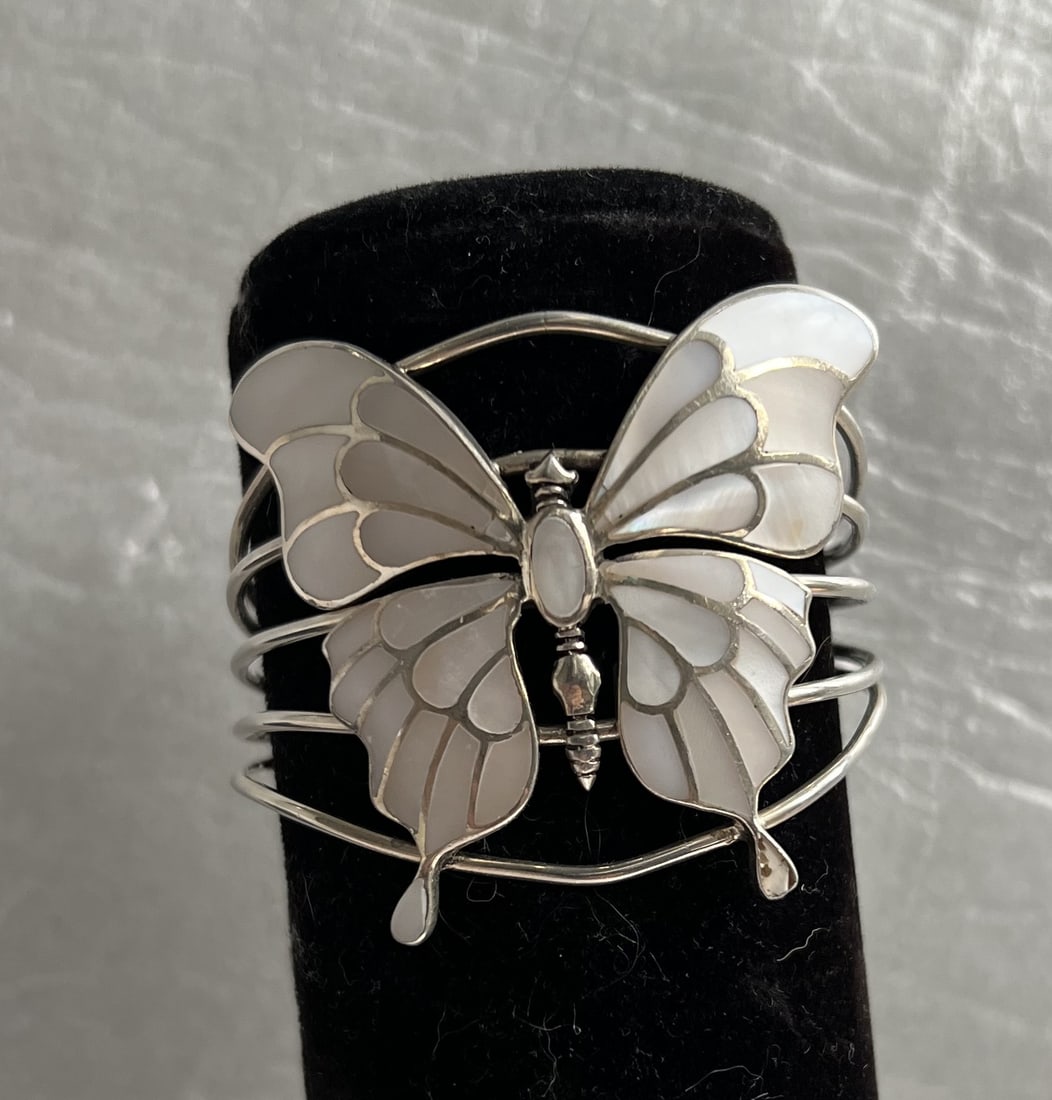 Sterling Silver Butterfly Abalone Bracelet 46 Grams (1 of 3)
