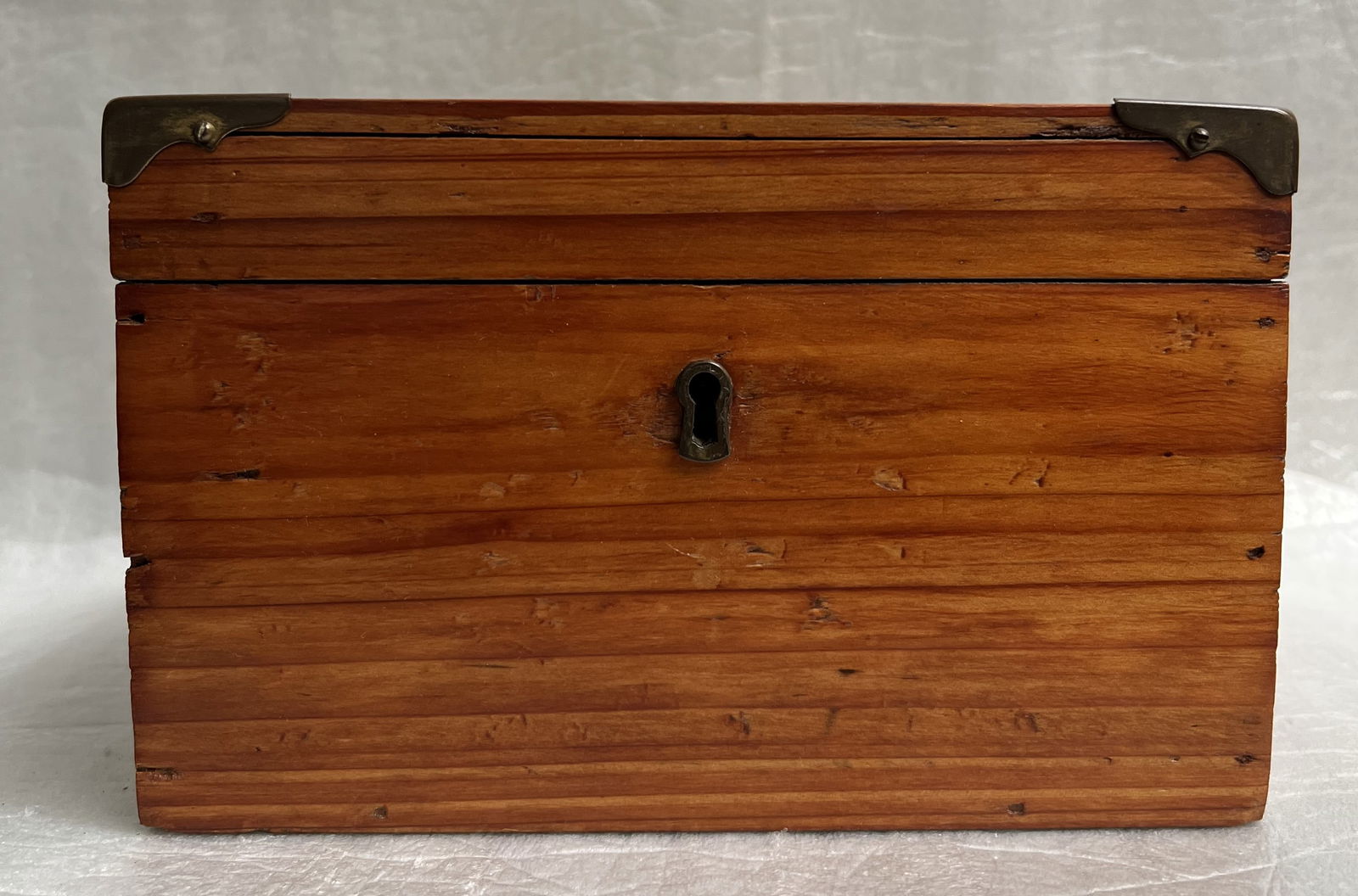 Chinese Decorated Brown Wood and Pewter Tea Caddy (1 of 2)