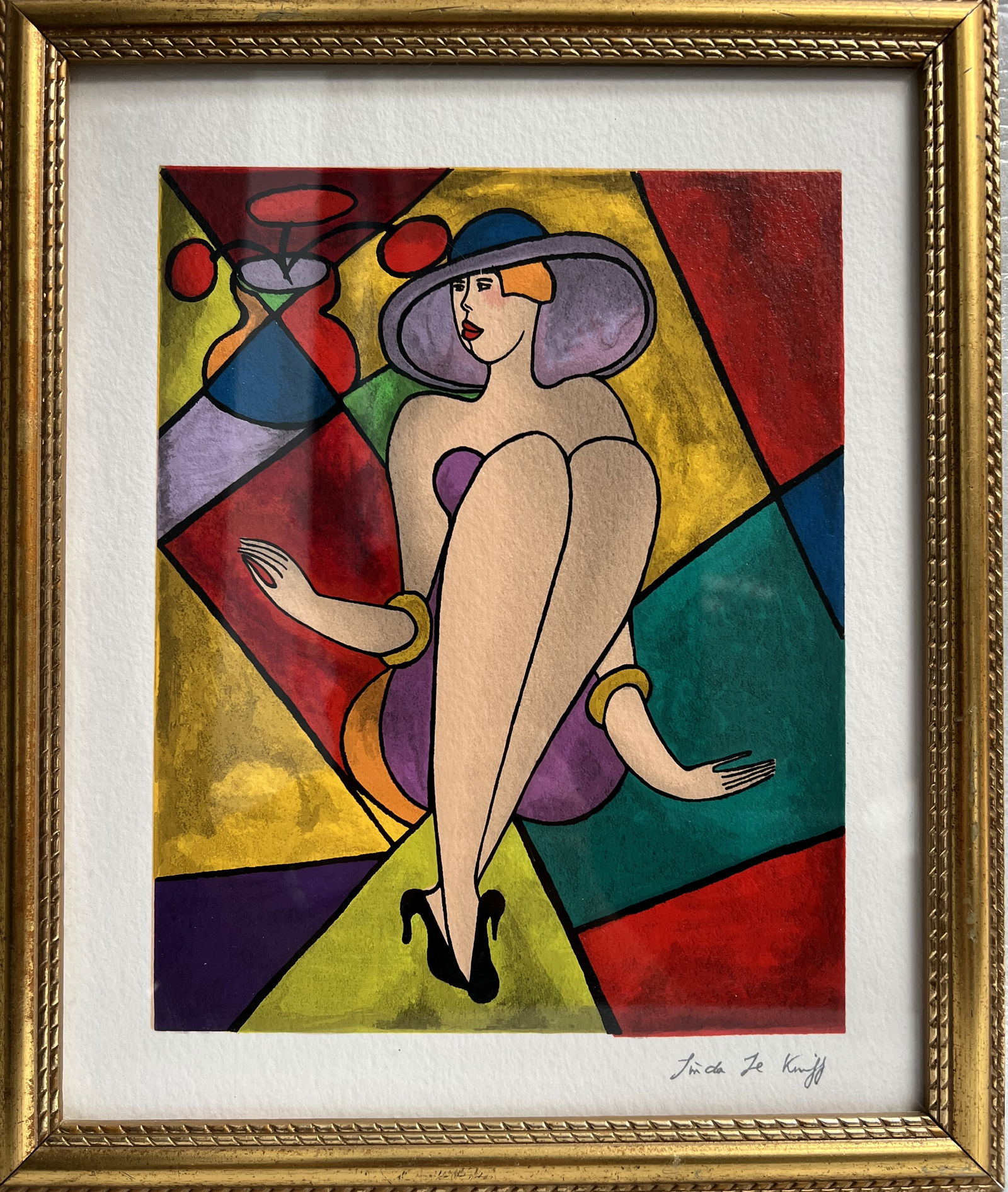 Linda Le Kinff (B 1949 ) "Debbie"  Colorful Abstract Portrait, 1998 (1 of 3)