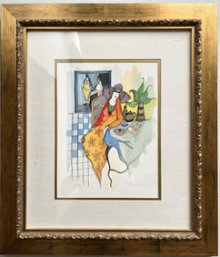 Itzchak Tarkay "Reading" Hand Signed Artist Proff Serigraph Framed