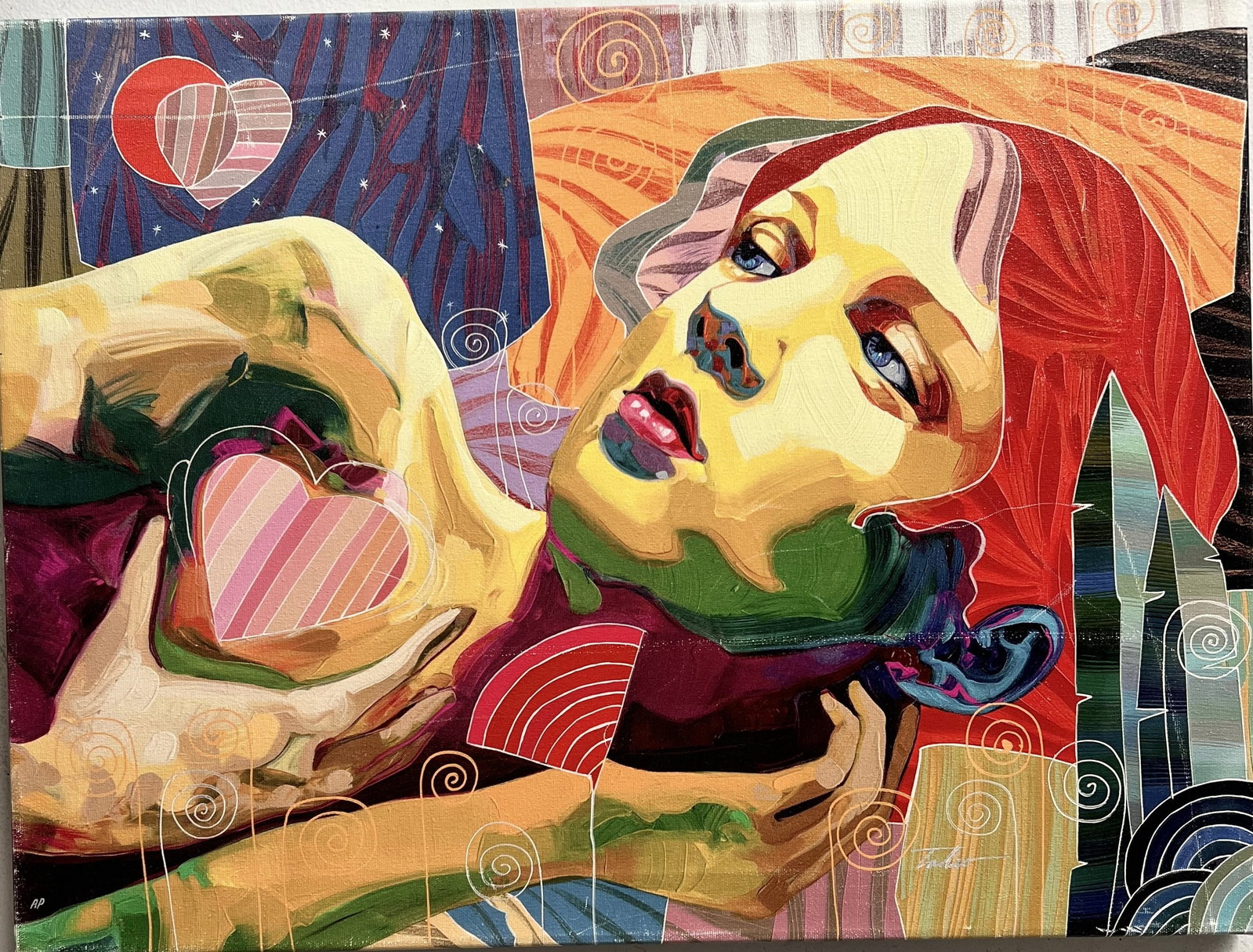 Tadeo Zavaleta Acrylic on Canvas: The product is a medium-sized acrylic painting on canvas by artist Tadeo Zavaleta. It features a portrait of a woman, created in a contemporary style. The painting is original and signed by the artist