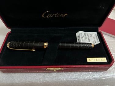 Cartier Dandy Ebony and Crocodile Gold Plated Trims Fountain Pen