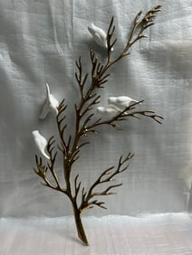 Bijan Brass Tree Porcelain Birds Wall Sculpture