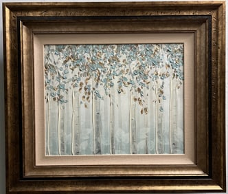 Stupell Industries Abstract Forest Leaves Tress Blue tax Soft Painting Framed