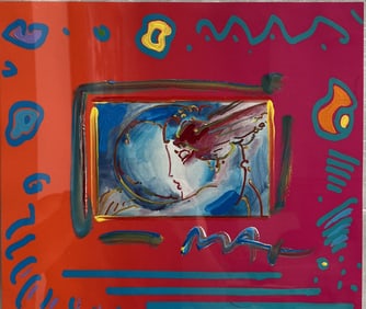 Peter Max "I Love the World" Lithograph with Acrylic on Paper 1999