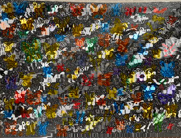 Hunt Slonem Original oil Painting Multiple Butterflies Against a Dark Bachground (1 of 3)