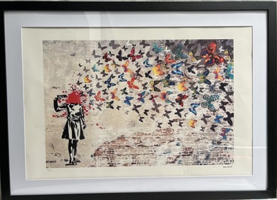 Banksy " Butterfly Girl Suicide" Signed and Numbered Framed
