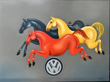 Gisela Pferdekamper " VW Horsepower" Original Oil on Canvas by Listed Artist