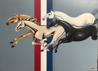 Gisela Pferdekamper Mustang Horsepower" Original Oil on Canvas by Listed Artist