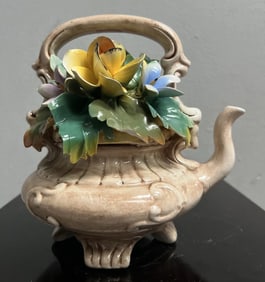 Vintage Large Italian Capodimonte Ceramic Flower Decorative Tea Pot