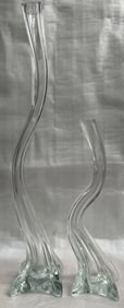 Pair of Crystal Wave Candle Holders Signed by the Artist