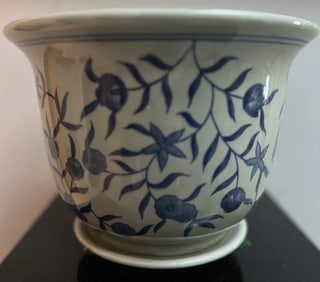 Antique Chinese Blue and White Jardiniere Planter Porcelain 7" T 10" W