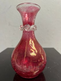 Vintage Mud Century Art Glass Cranberry Crackel Glass Vase