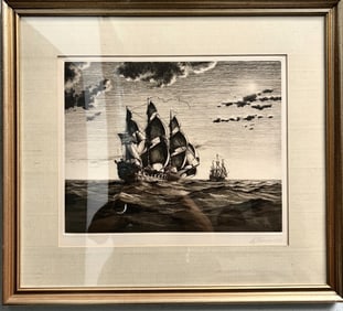 Leonard J Pearce ( British B 1932) "The Bonhomme Richard" Pencil Signed Etching
