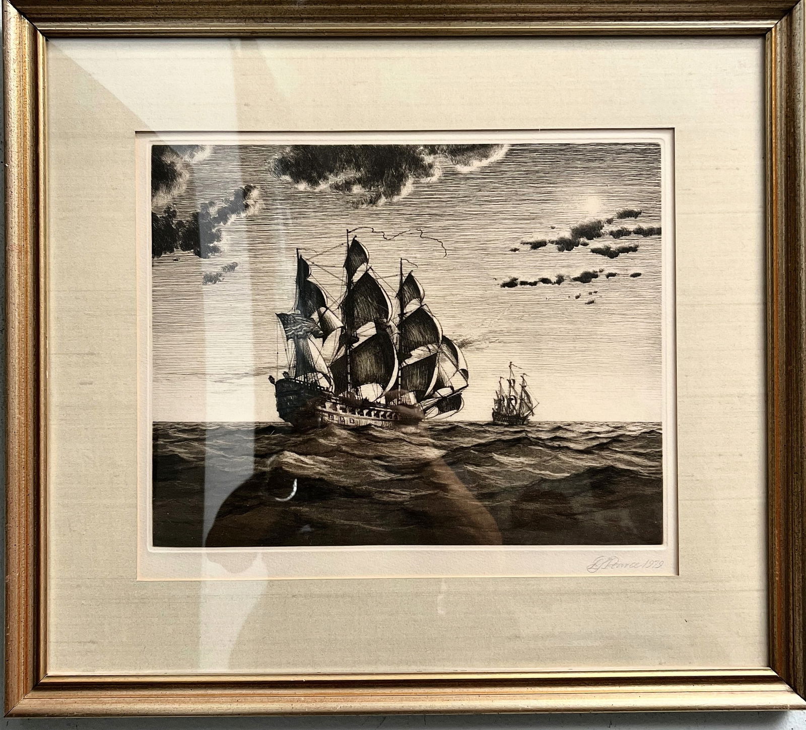 Leonard J Pearce ( British B 1932) "The Bonhomme Richard" Pencil Signed Etching (1 of 3)