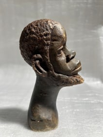 VINTAGE AFRICAN SOAPSTONE MALE BUST SCULPTURE HAND CARVED 5.5" TALL 3.5" WIDE