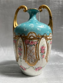 VINTAGE RARE JOUDES HAND PAINTED EMBELISHED FRENCH VASE 8.5" TALL