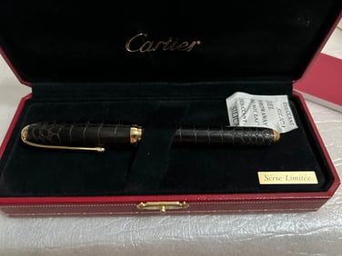 Cartier Dandy Ebony and Crocodile Gold Plated Trims Fountain Pen