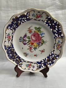 Pair of Dresden Reticulated Hand Painted Serving Plates