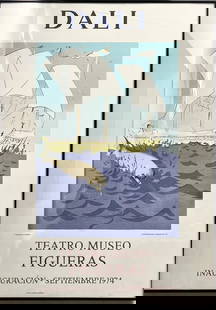 Salvadore Dali "Teatro Museo Figueras" Poster 1974: The Salvadore Dali "Teatro Museo Figueras" poster from 1974 is a medium-sized, original lithography print featuring the artist's abstract style. Measuring 29 inches in height and 21 inches in width,