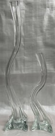 Pair of Crystal Wave Candle Holders Signed by the Artist