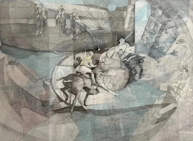 POLO ART PRINT HAND SIGNED BY THE ARTIST FRAMED , HORSES, POLO