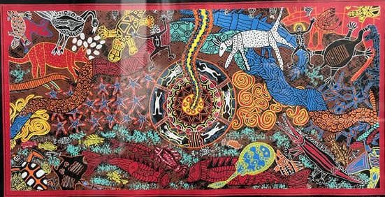 Bulurru "Australia" Authenic Aboriginal Art Tempera on Fabric