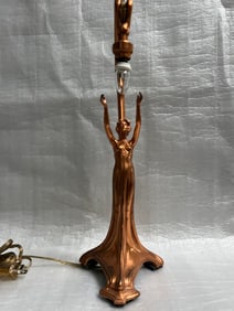 Art Nouveau Bronze Figural Table Lamp Featuring a Female Figure 16" T