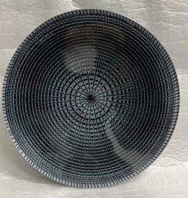 Maurice Heaton (1900-1989) 9" Mid Century Modern Enameled Glass Plate c 1970s