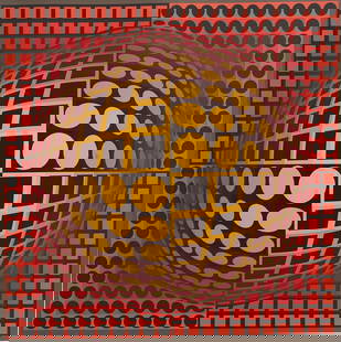 Victor  Vasarely ( 1906-1997) "Domo"  Limited Edition Serigraph W Coa -Appraisal: The product is a limited edition serigraph by artist Victor Vasarely titled "Domo". This large print is signed by the artist and comes with a Certificate of Authenticity issued by Empire Appraisers an