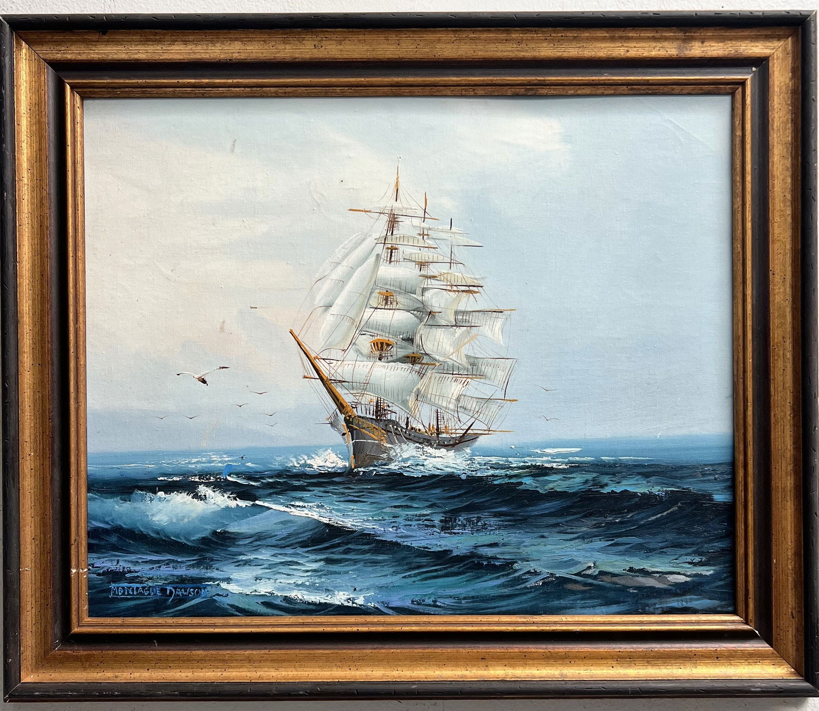 Montague J. Dawson (1890 - 1973) Attributed to   British Painter , Oil on Board ,Auction Lables (1 of 6)
