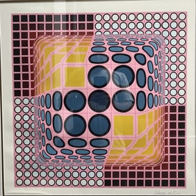 Victor Vasarely (1906-1997) "Pink Composition" 1980 Serigraph Signed w Appraisal