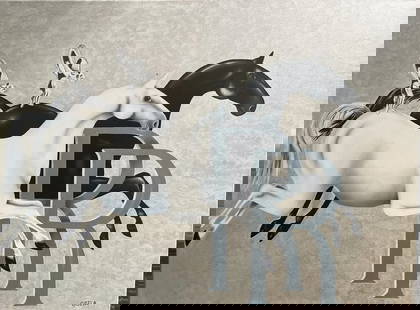 Gisela Pferdekamper Rolls Horsepower" Original Oil on Canvas by Listed Artist: The product is an original oil on canvas painting by listed artist Gisela Pferdekamper, titled "Rolls Royce Horsepower." This large painting measures 30 inches in height and 40 inches in width, and is
