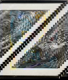 Walter Phillipe " La Coulisse" by Catalde Fine Art Publishers: Discover the captivating essence of Walter Phillipe's "La Coulisse," a medium-sized lithographic print that exudes the elegance of Art Deco styling. This framed piece, measuring 26 inches in height an