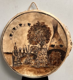Native American Rawhide Drum Hand Painted