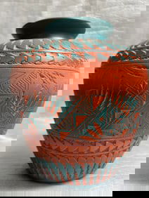 Gr. D Aragon, Native American Pueble Pottery Vase From Acoma- Laguna Pueblo