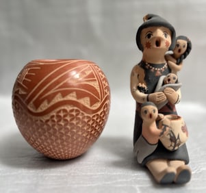Pair of Nativan American Pottery a Story Teller Statue & A Hopi Vase Both Signed