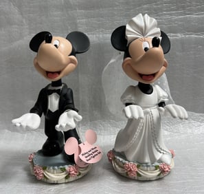 Mickey and Minnie Mouse Wedding Bride and Groom Bobblehead Figurine Set