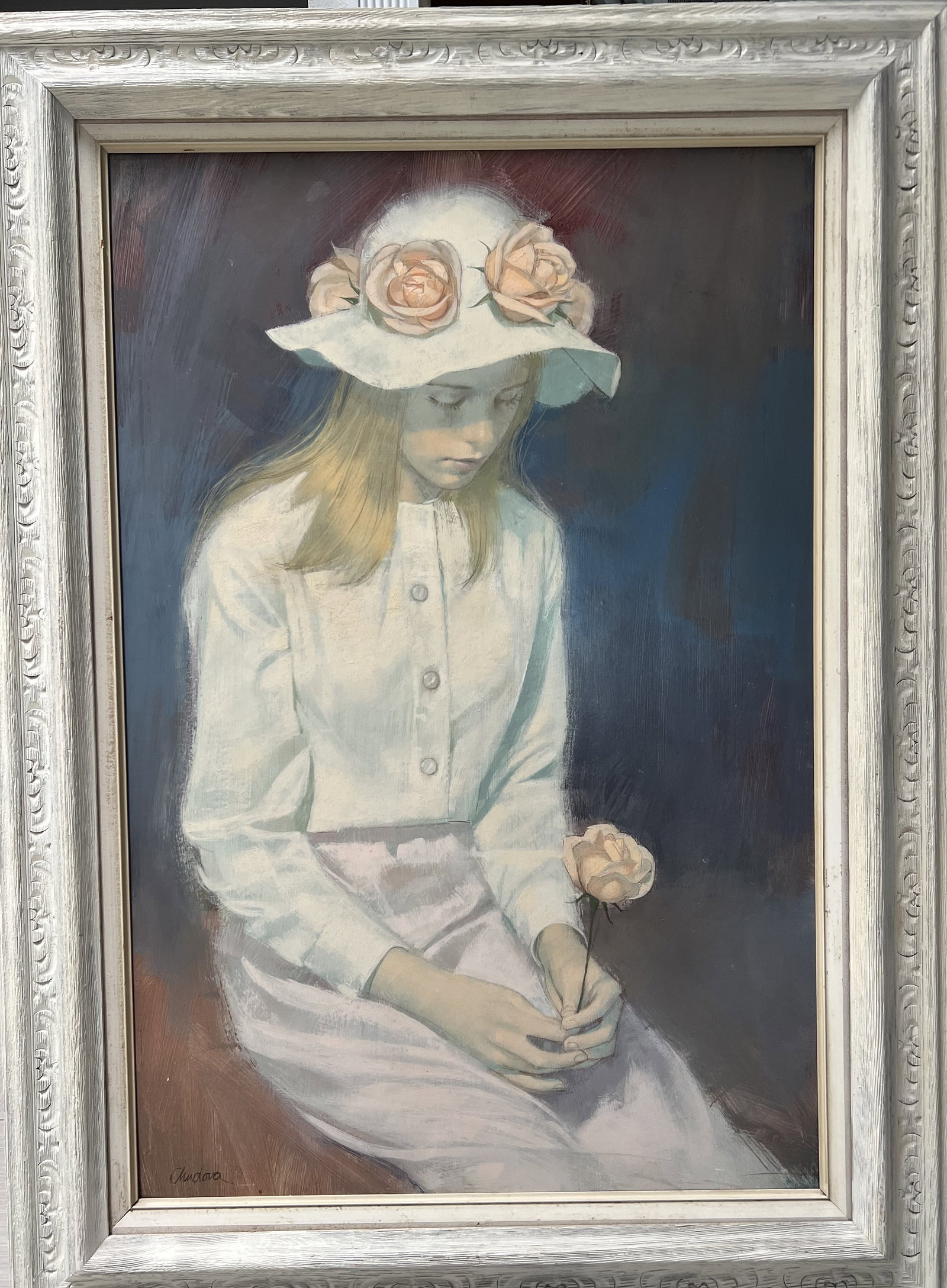 Steven Chudova , Portrait of a Girl Oil on Board Painting: Steven Chudova , Portrait of a Girl Oil on Board Painting , Circa 1970s , 32" x 44"