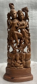 A Hand Carved Wooden Structure Depicting Radha and Krishna