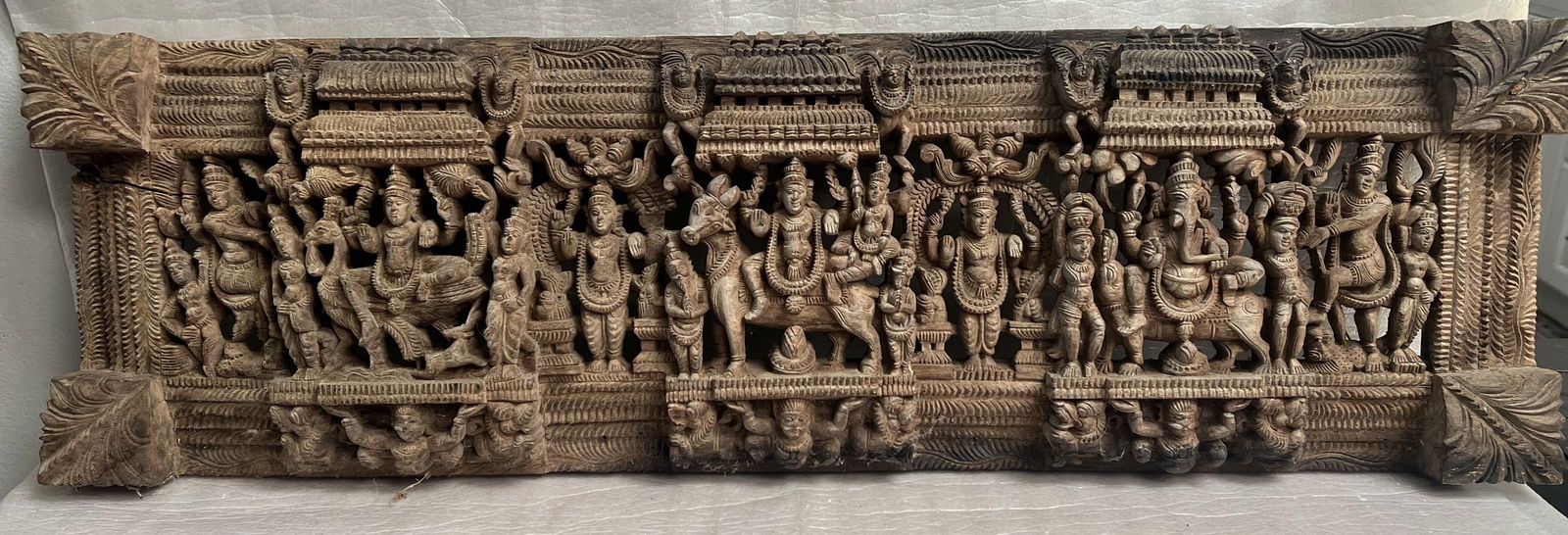Antique Indian Architectural Hardwood Handcarved Panel Depicts Hindu Deities  Circa 18th or 19 C (1 of 7)