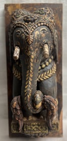 Decorative Sculpture of an Elephant Hand Carved and Painted from India C Mid 19th Century