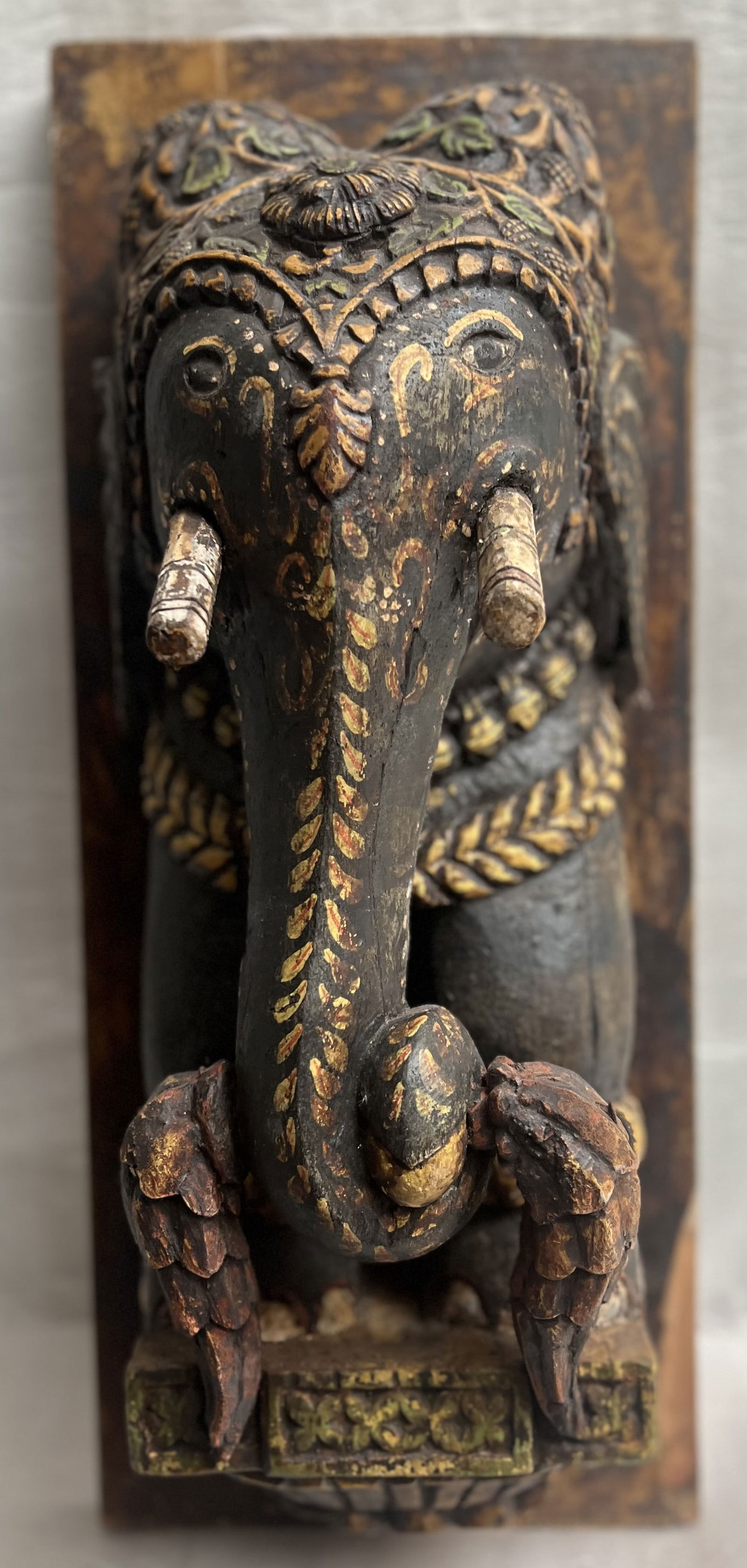 Decorative Sculpture of an Elephant Hand Carved and Painted from India C Mid 19th Century (1 of 5)