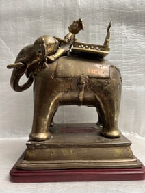 Large Vintage Brass Statue Depicting Lord Indra Seated on a Elephant