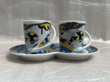 Set of 2 Modernista Espresso Cups with Double Saucer Vintage Circa 1970s