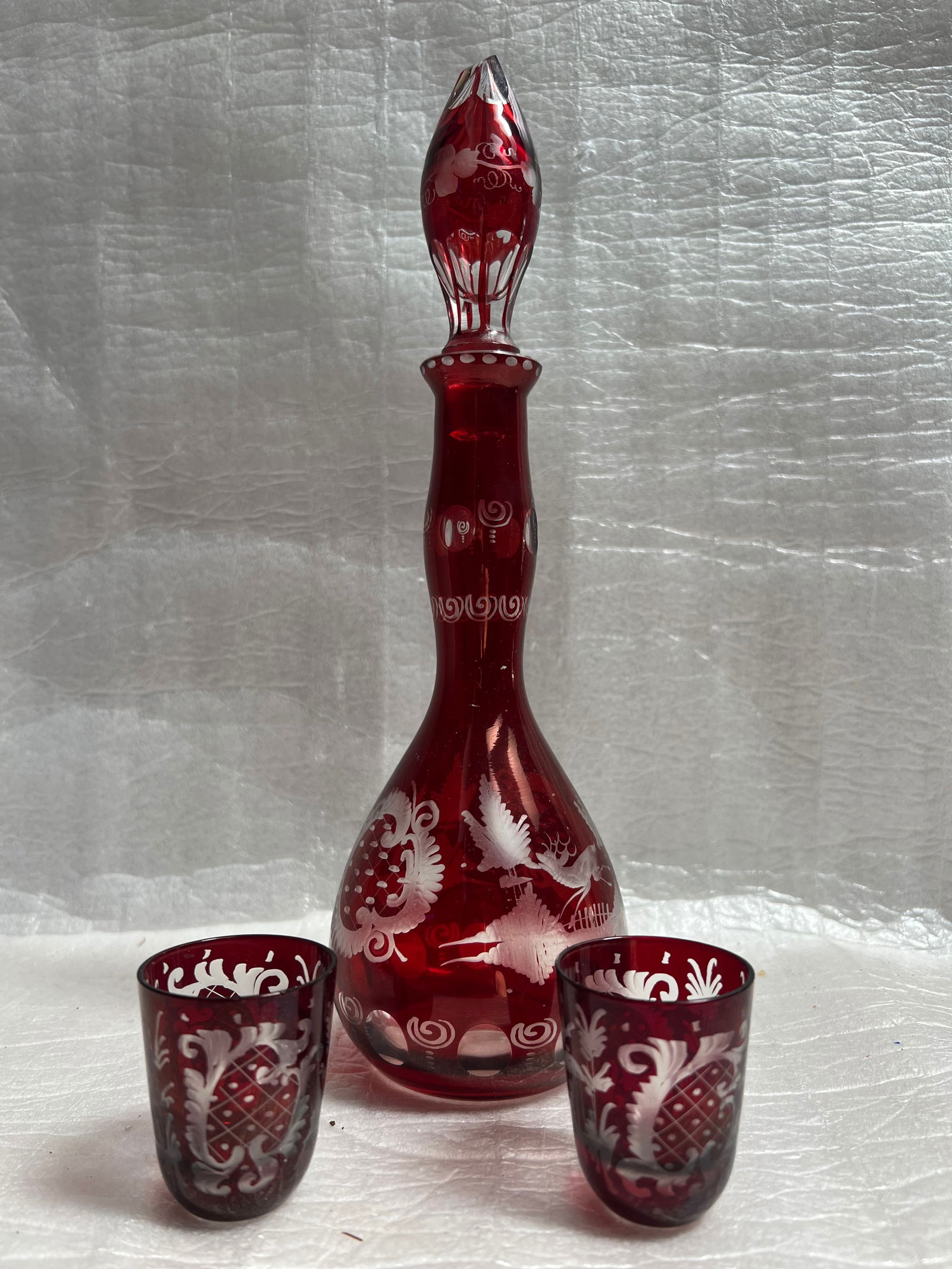Bohemian Crystal Decanter with 2 Shot Glasses (1 of 3)