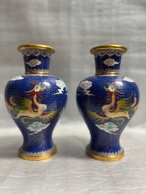 Pair of Dragon Cloisonne Chinese Vases